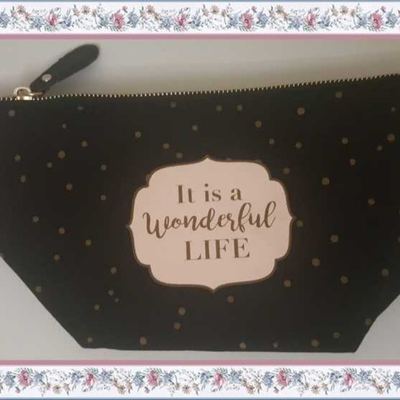 . Handbags - Chic Black with gold dots Makeup pencil case bag